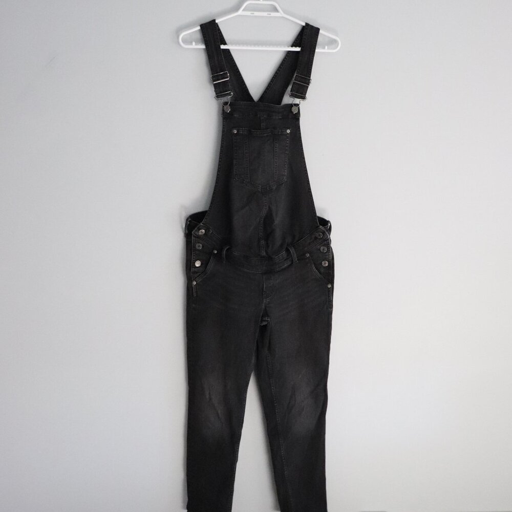 H&M Mama Dark‎ Wash Black Small One Piece Denim Maternity Dungaree Bib Overalls